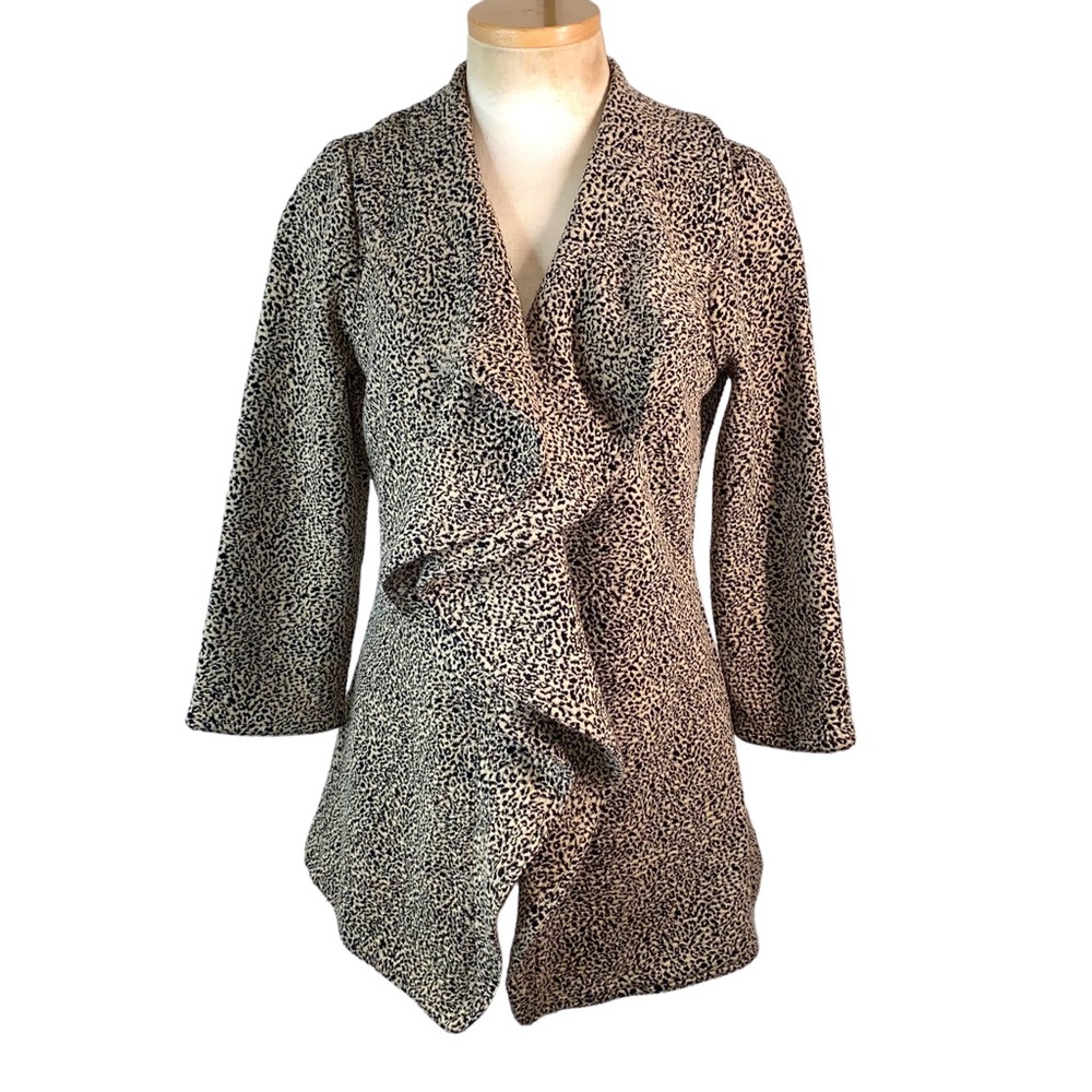Calvin Klein Leopard Animal Print Ruffled Open Jacket Coat A60
